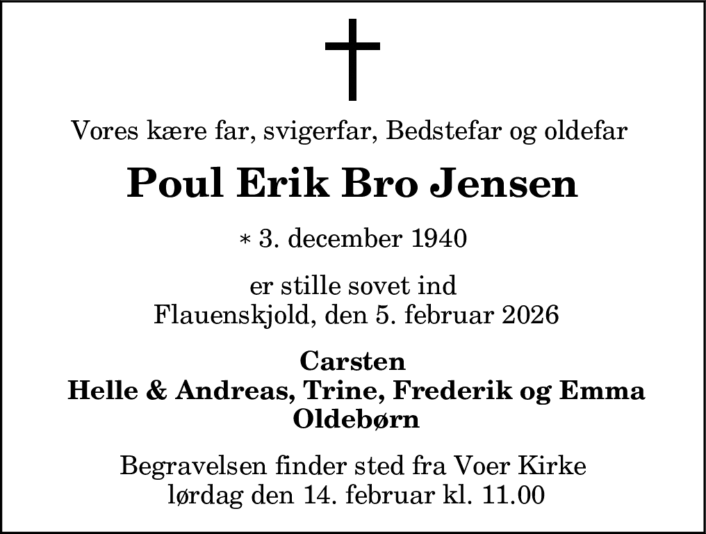 Dødsannonce for Poul Erik Bro Jensen