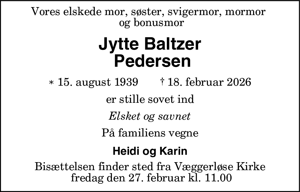 Dødsannonce for Jytte Pedersen