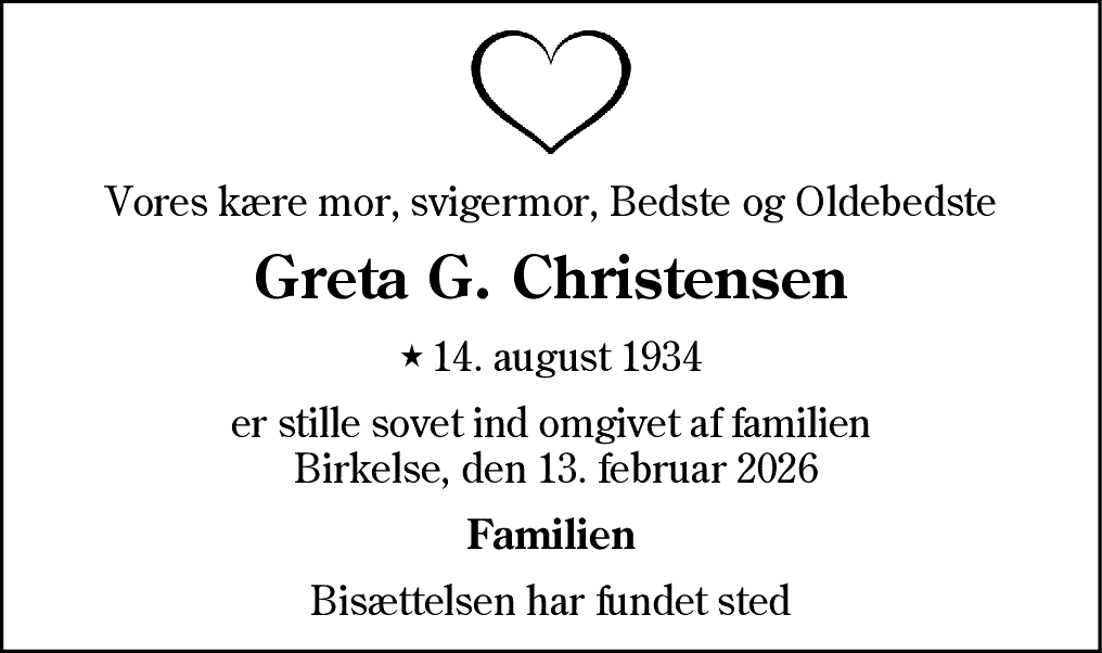 Dødsannonce for Greta Gunhild Christensen