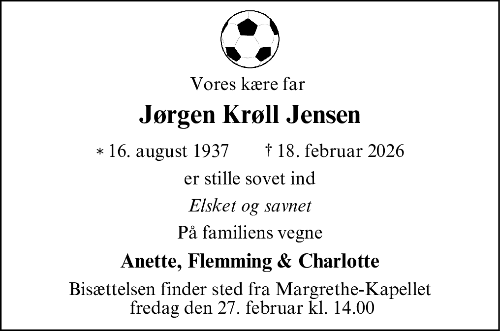 Dødsannonce for Jørgen Krøll Jensen