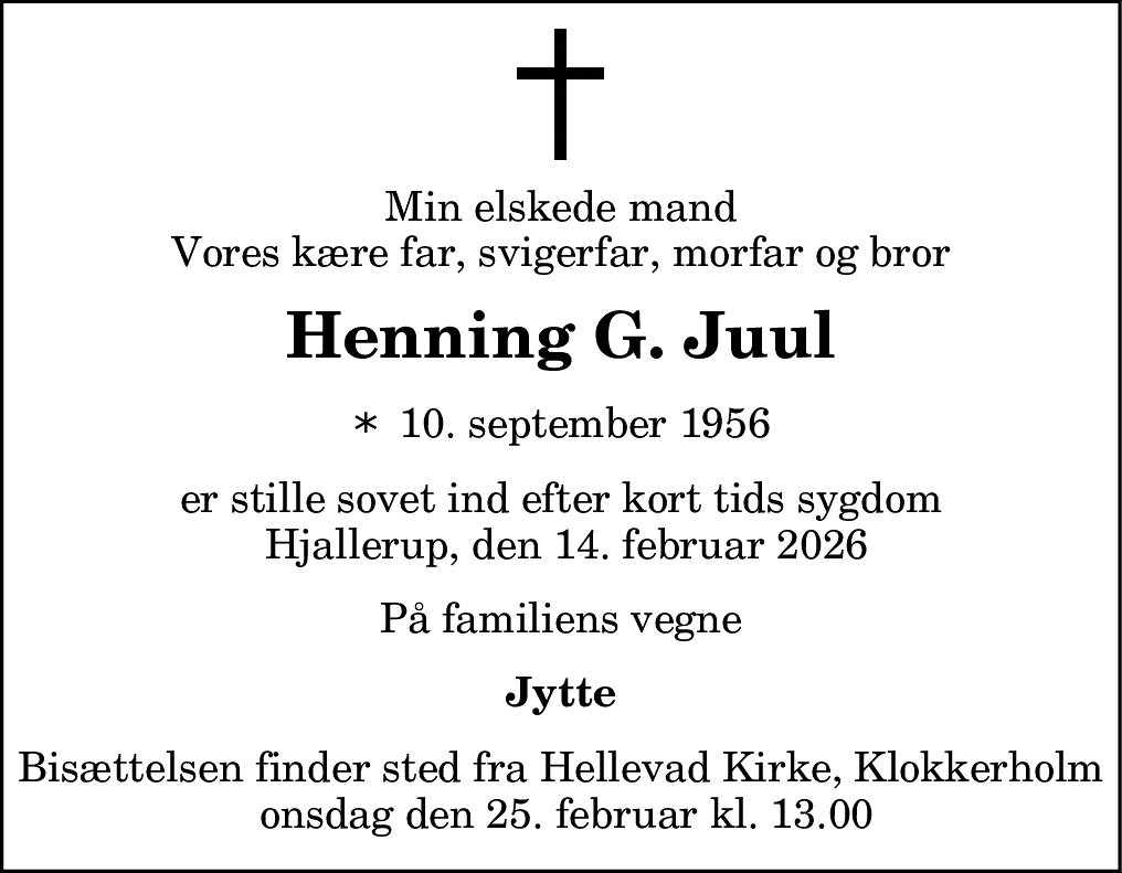 Dødsannonce for Henning Gunnar Juul