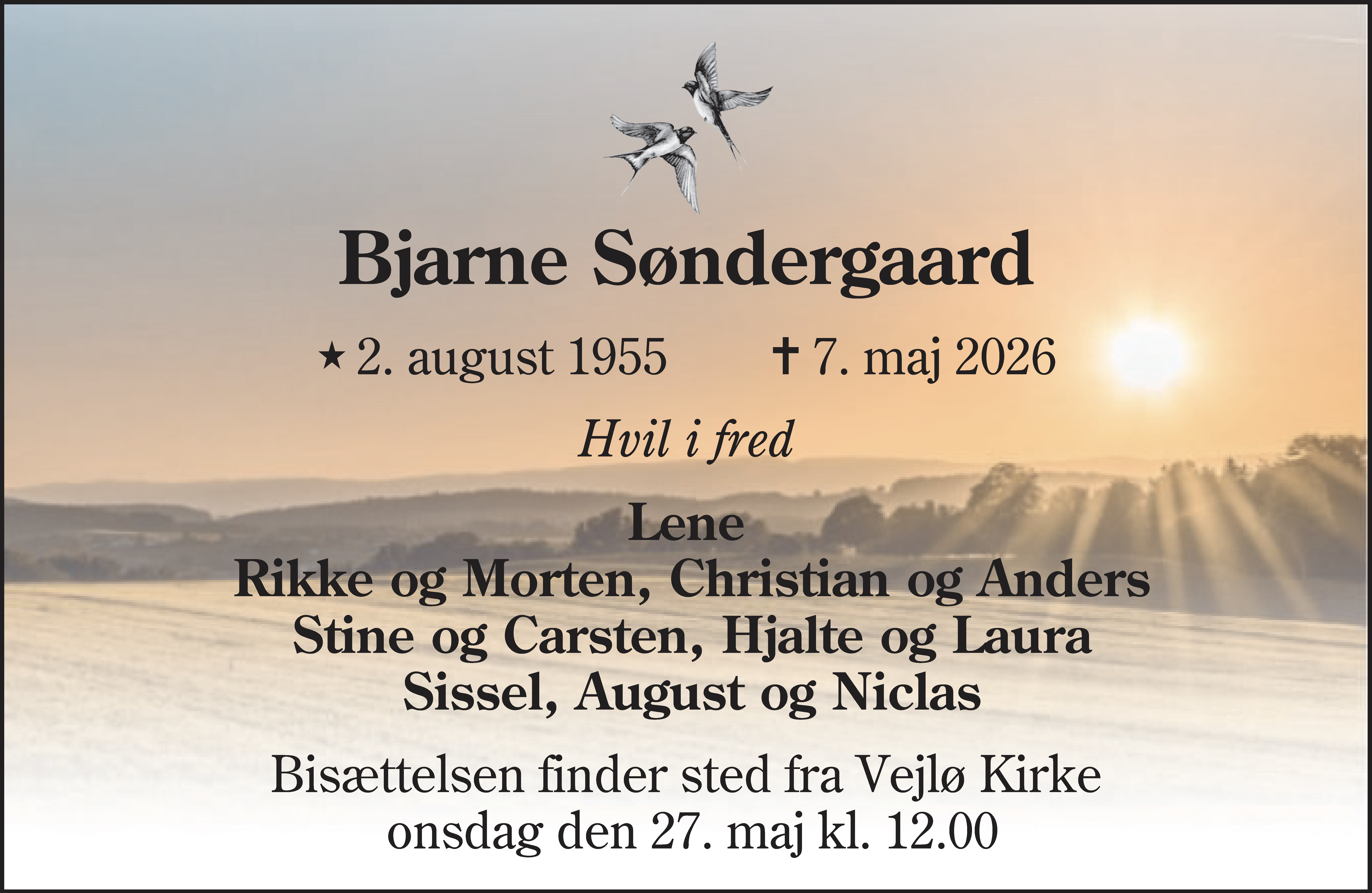 Dødsannonce for Bjarne Søndergaard