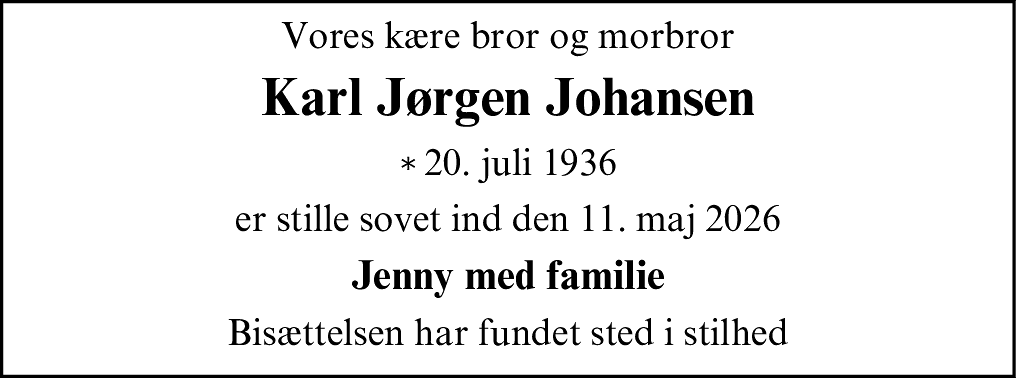 Dødsannonce for Karl Jørgen Johansen