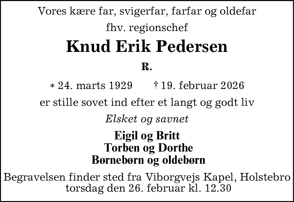 Dødsannonce for Knud Erik Pedersen