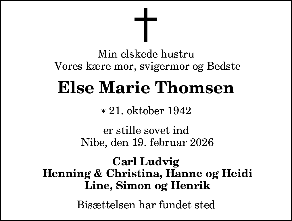 Dødsannonce for Else Marie Thomsen