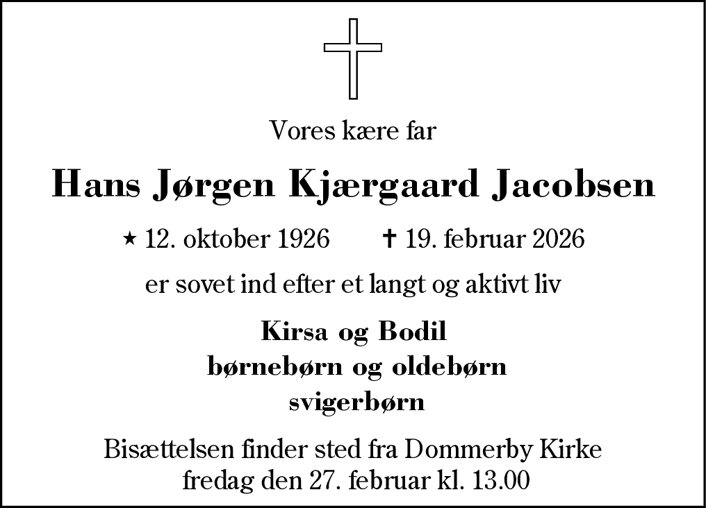 Dødsannonce for Hans Jørgen Kjærgaard Jacobsen