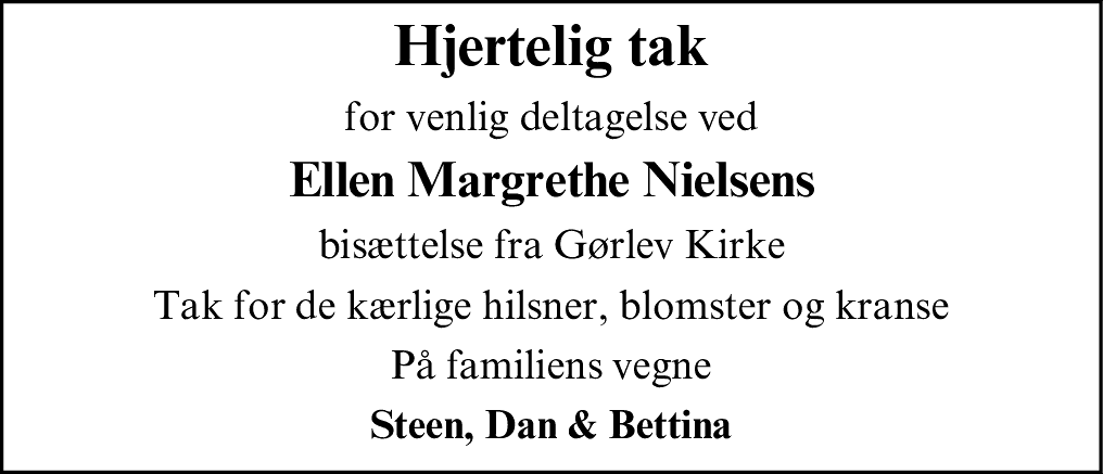 Dødsannonce for Ellen Margrethe Nielsen