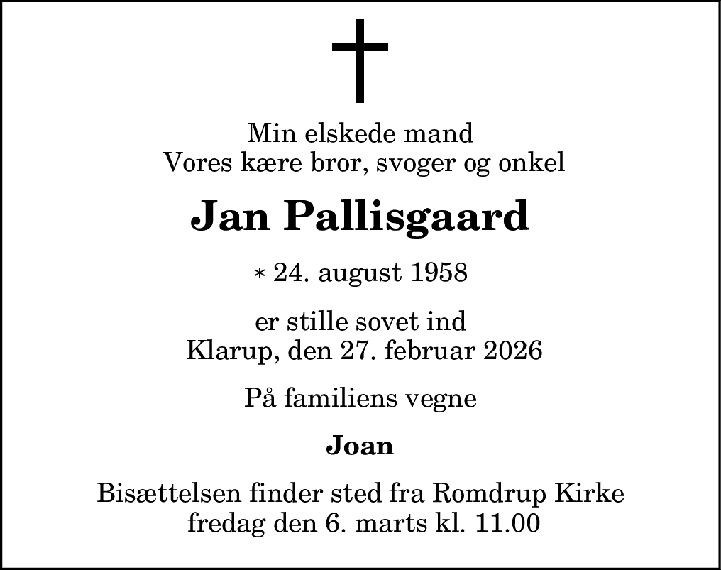 Dødsannonce for Jan Pallisgaard