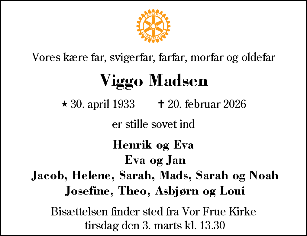 Dødsannonce for Viggo Madsen