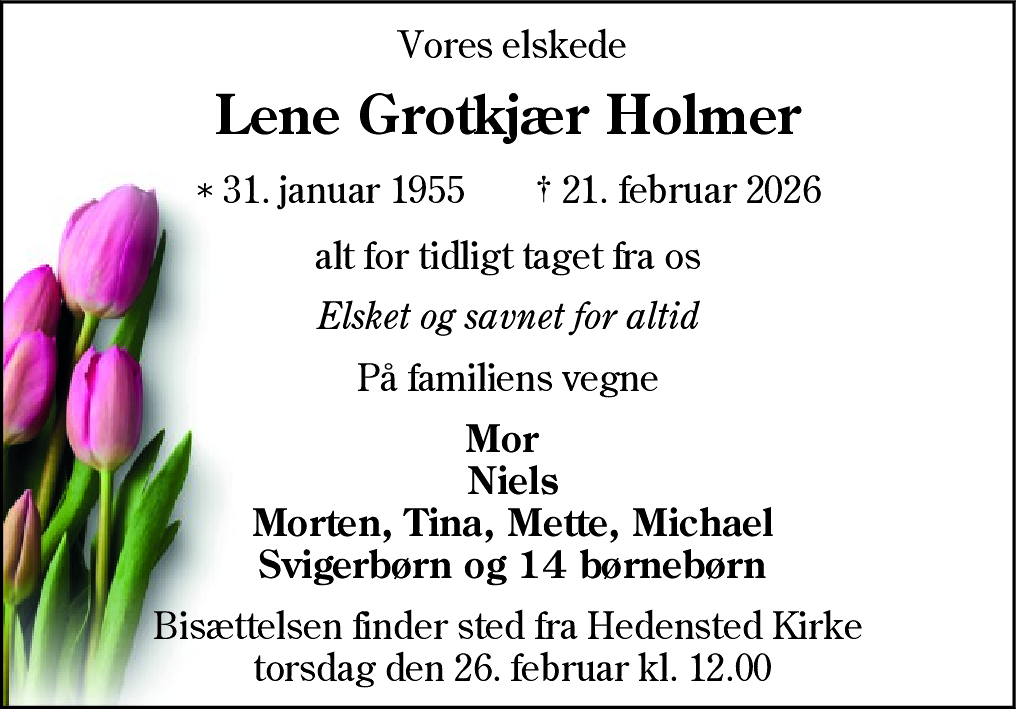Dødsannonce for Lene Grotkjær Holmer