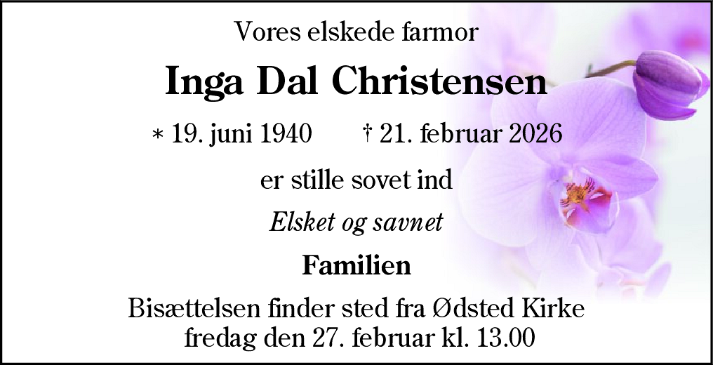 Dødsannonce for Inga Christensen
