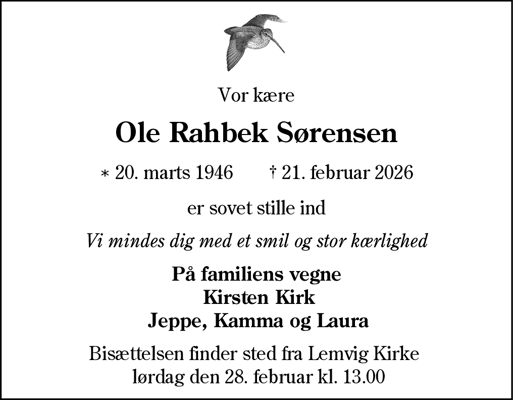 Dødsannonce for Ole Rahbek Sørensen