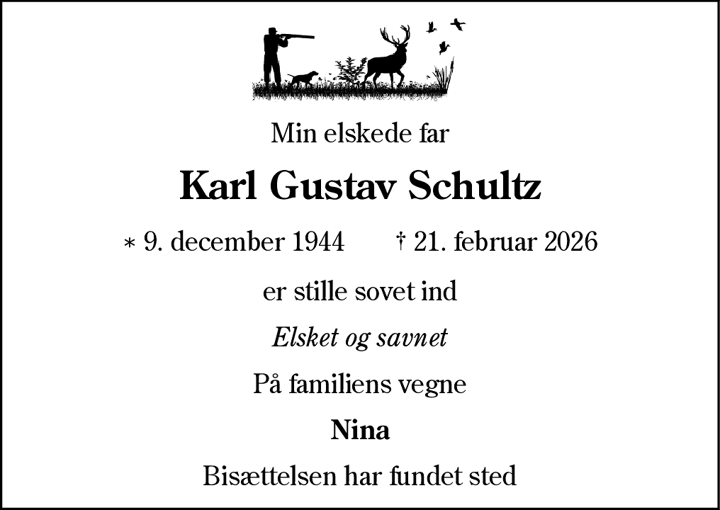 Dødsannonce for Karl Gustav Schultz