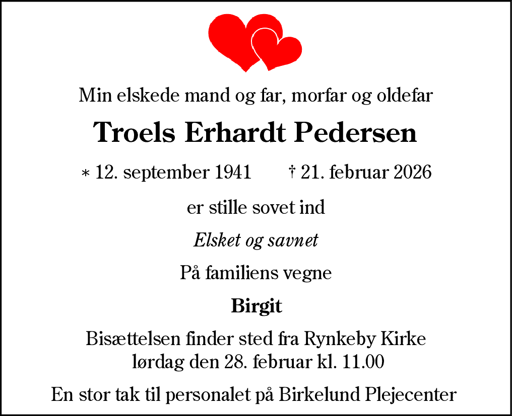 Dødsannonce for Troels Erhardt Pedersen