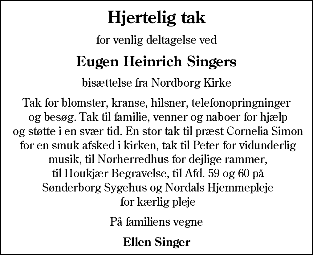 Dødsannonce for Eugen Heinrich Singer