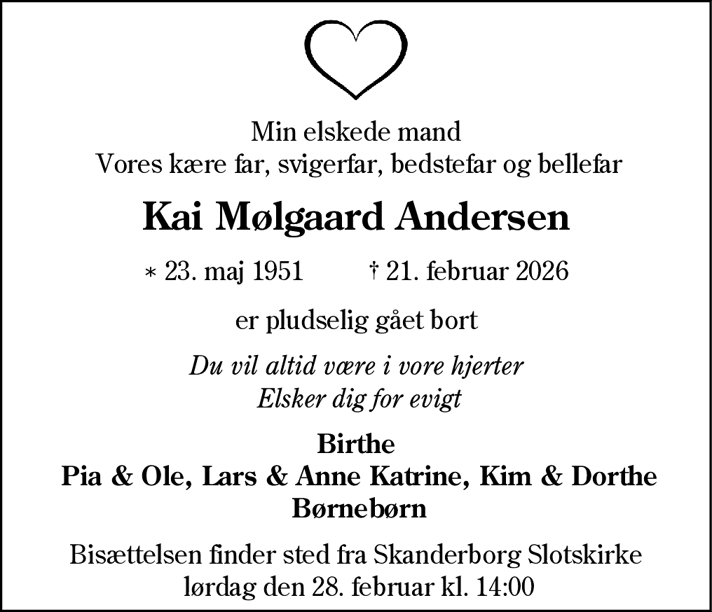 Dødsannonce for Kai Mølgaard Andersen