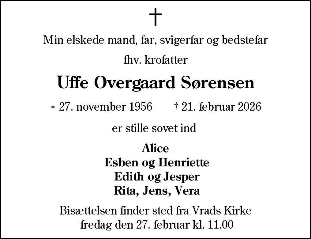 Dødsannonce for Uffe Overgaard Sørensen
