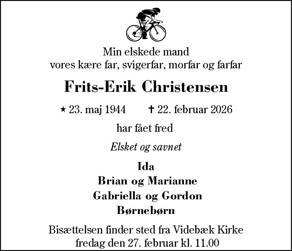 Dødsannonce for Fritz-Erik Christensen