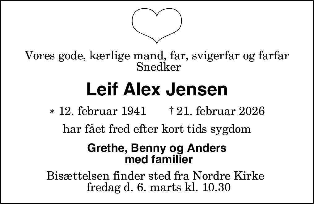Dødsannonce for Leif Alex Jensen
