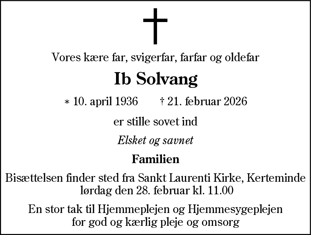 Dødsannonce for Ib Solvang