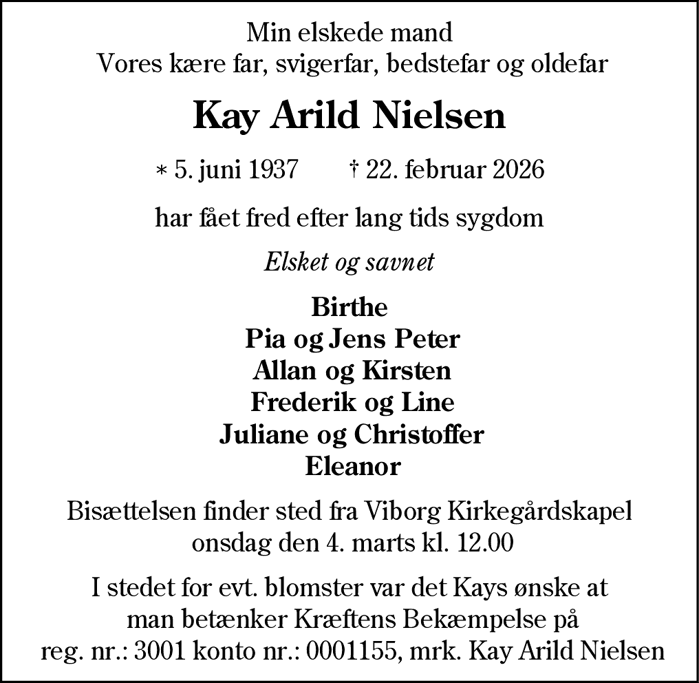 Dødsannonce for Kay Arild Nielsen