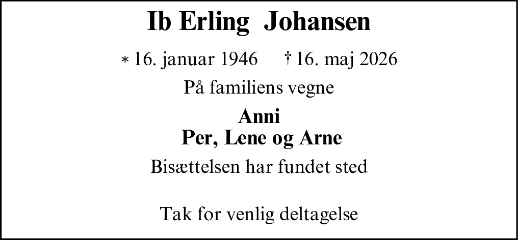 Dødsannonce for Erling Ib Johansen