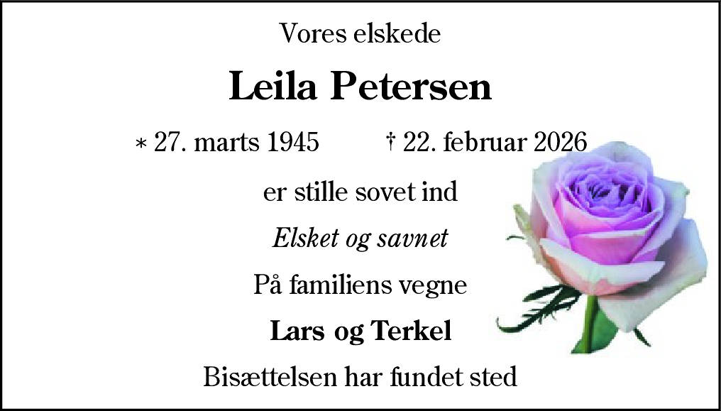 Dødsannonce for Leila Petersen