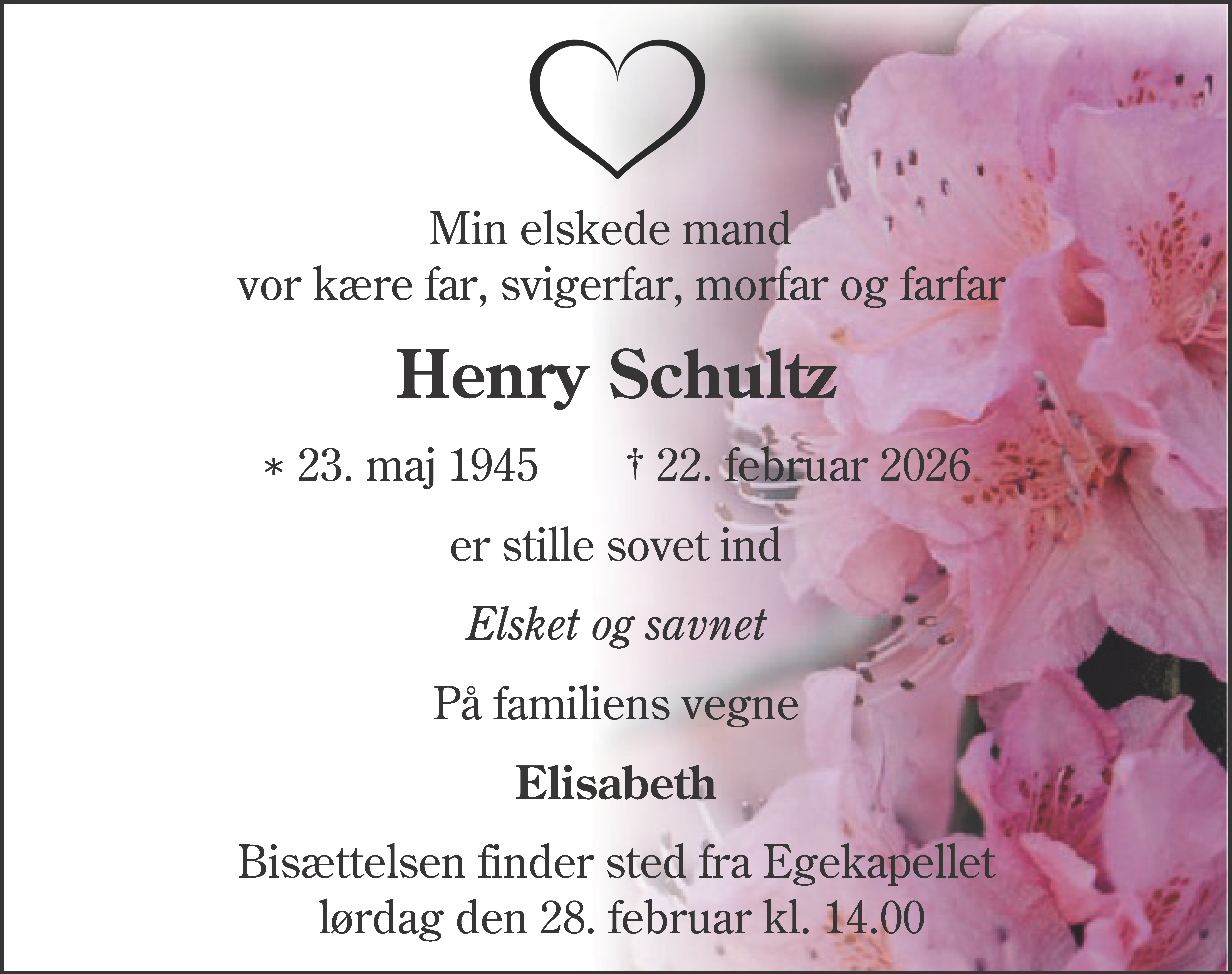 Dødsannonce for Henry Schultz