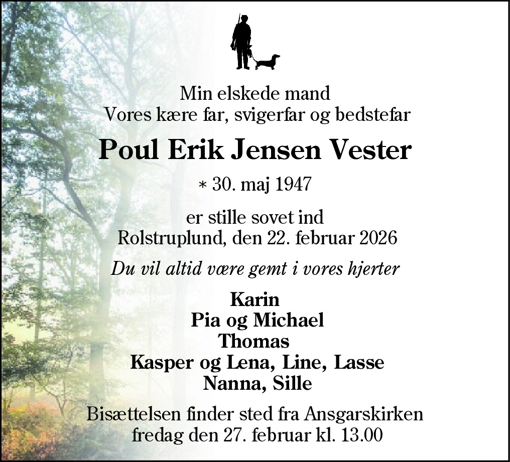 Dødsannonce for Poul-Erik Jensen Vester