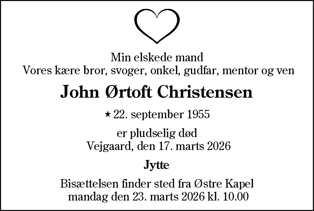 Dødsannonce for John Ørtoft Christensen