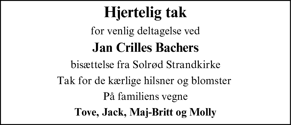 Dødsannonce for Jan Crilles Bacher