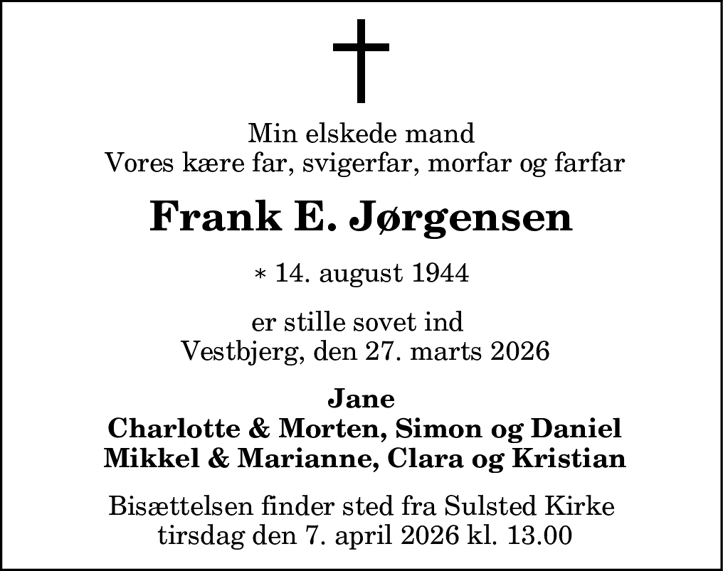 Dødsannonce for Frank Egon Jørgensen
