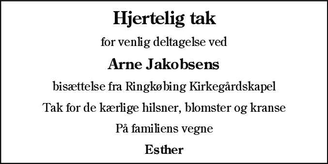 Dødsannonce for Arne Jakobsen