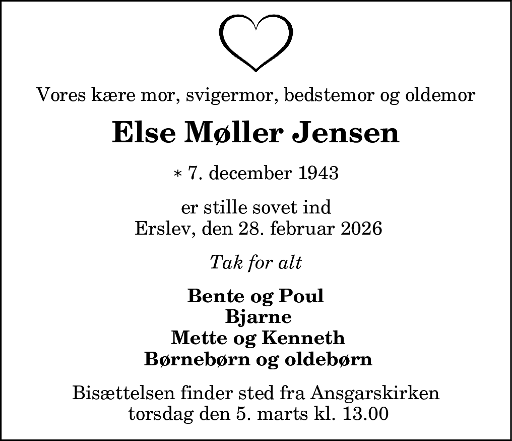 Dødsannonce for Else Jensen