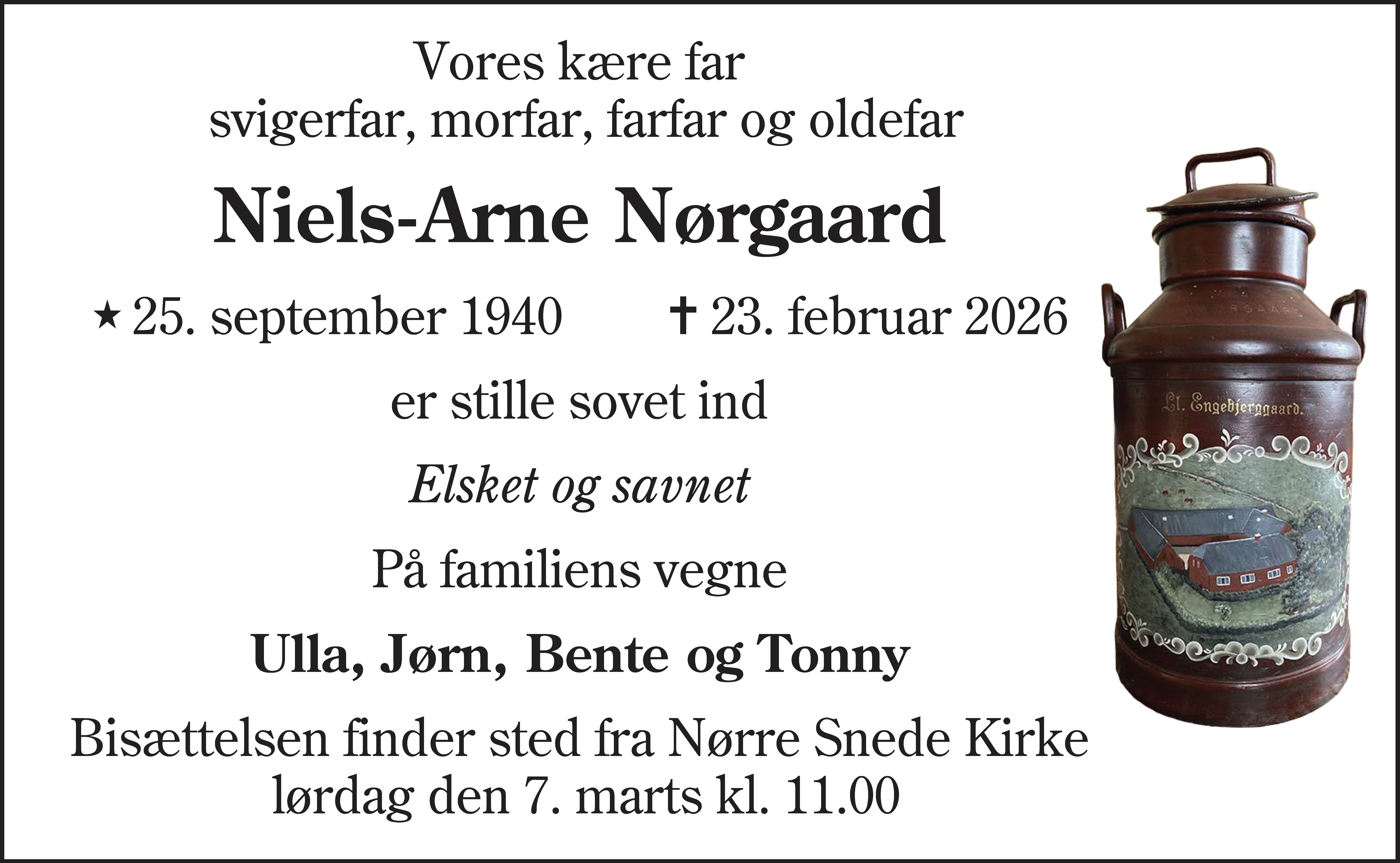 Dødsannonce for Niels Arne Nørgaard