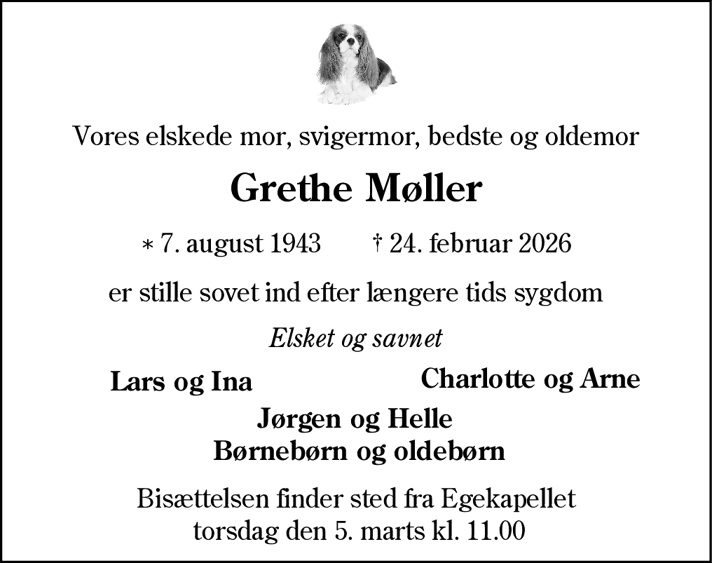 Dødsannonce for Grethe Møller