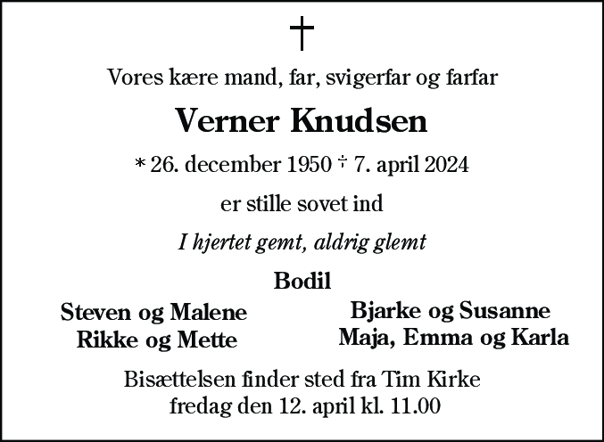 Dødsannonce for Verner Knudsen