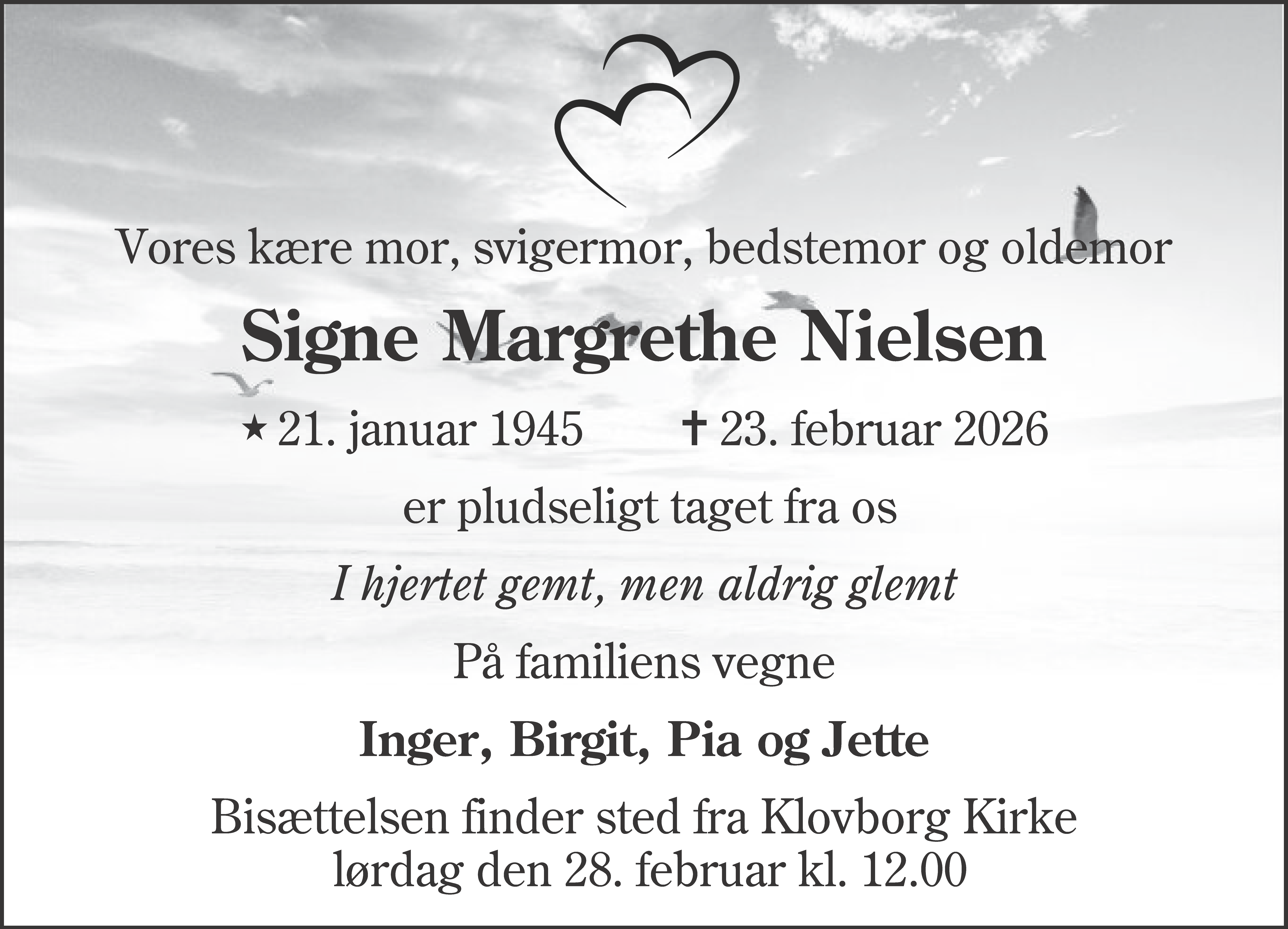 Dødsannonce for Signe Margrethe Nielsen