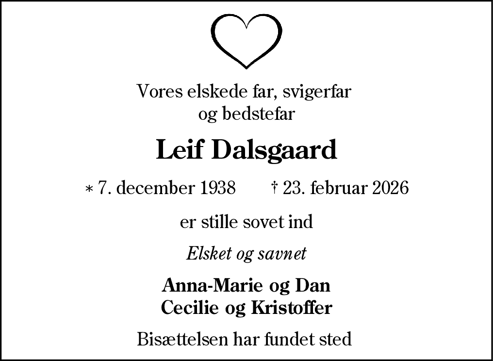 Dødsannonce for Leif Dalsgaard