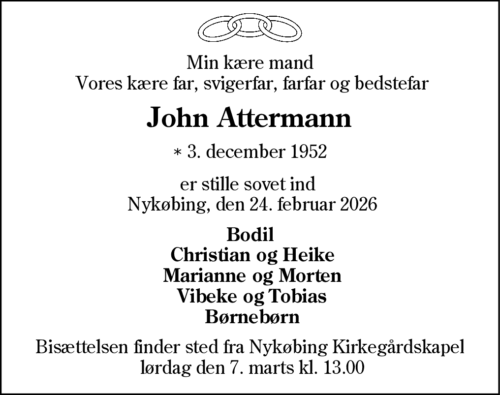 Dødsannonce for John Attermann