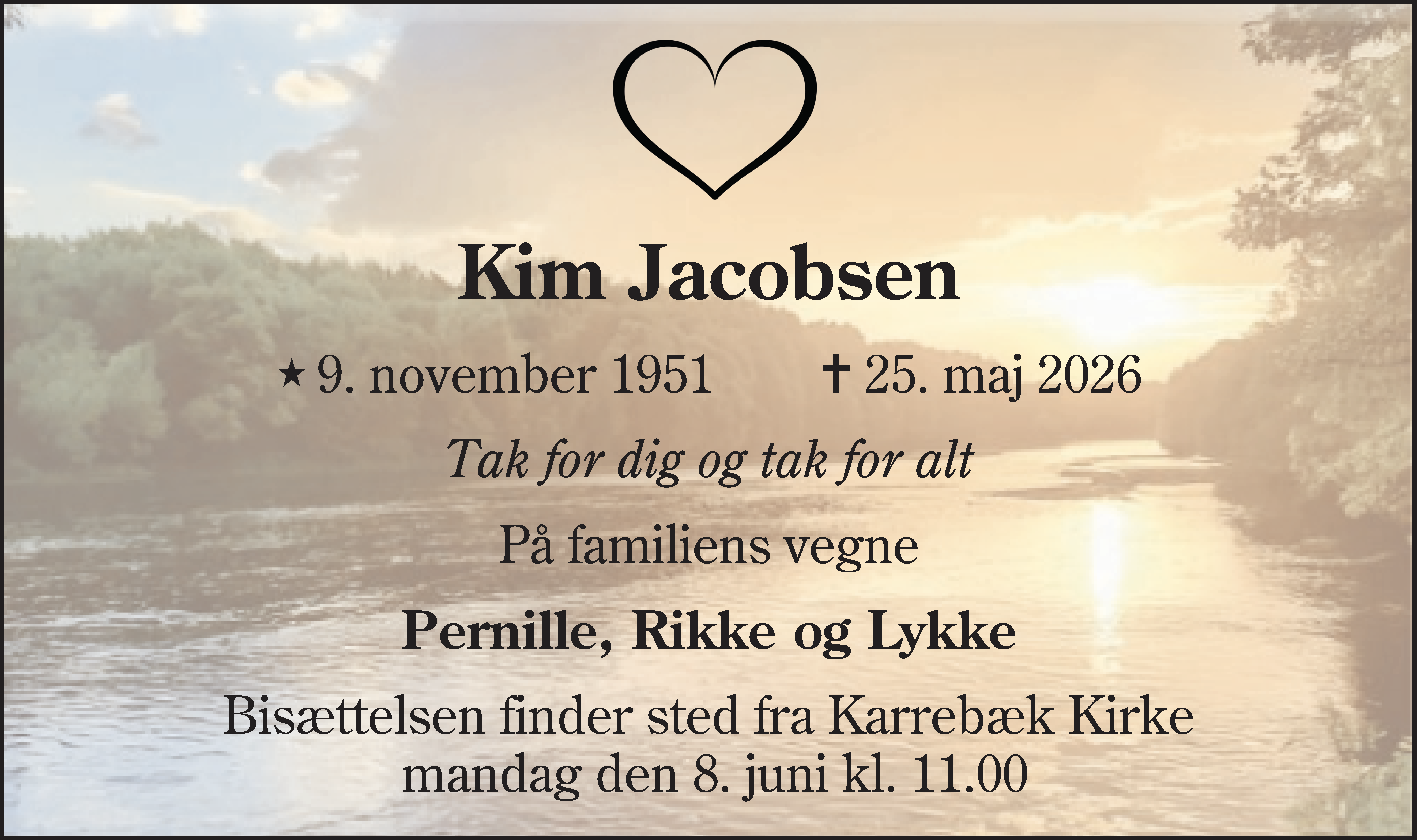 Dødsannonce for Kim Michael Jacobsen
