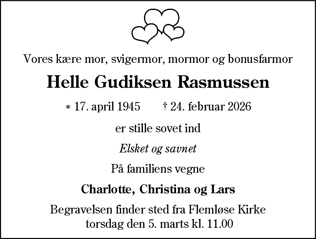 Dødsannonce for Helle Gudiksen Rasmussen