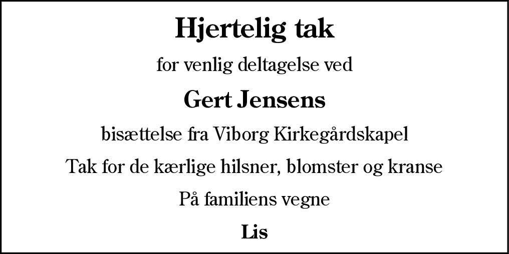 Dødsannonce for Gert Jensen