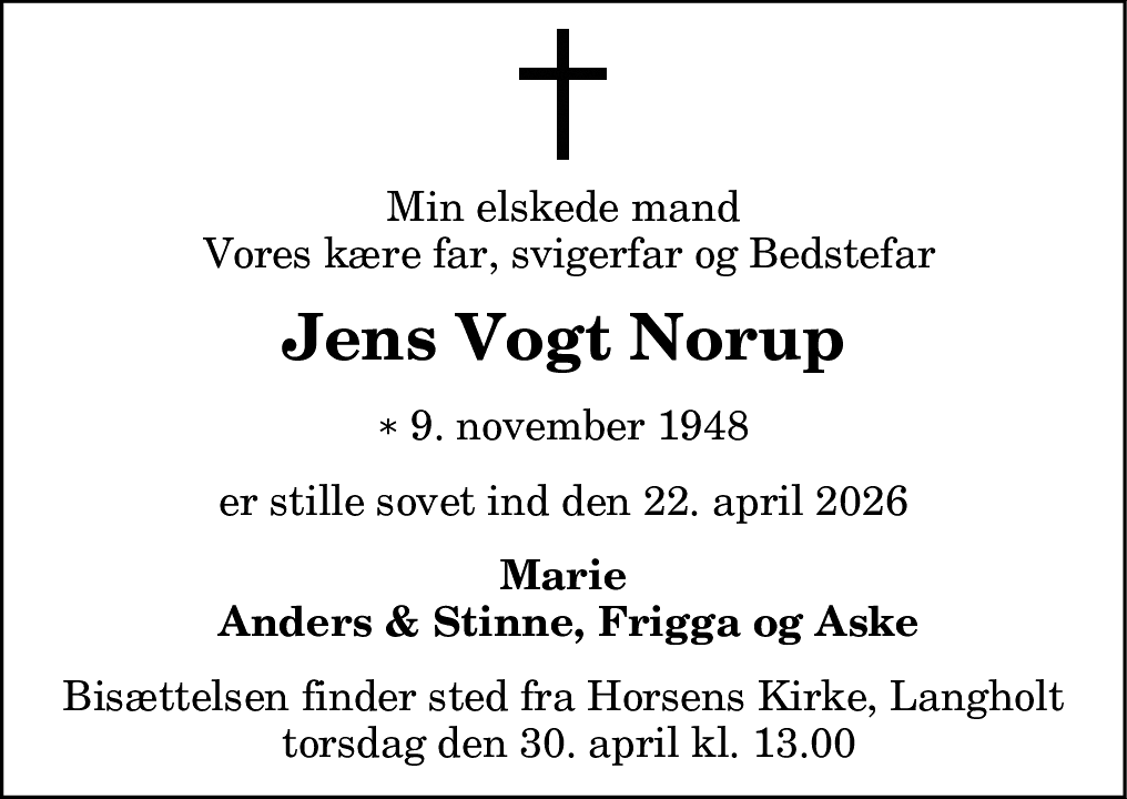 Dødsannonce for Jens Vogt Norup