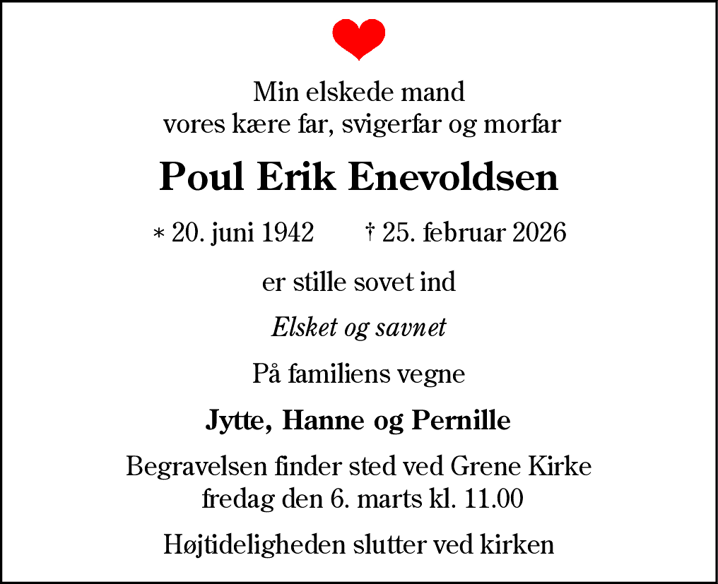 Dødsannonce for Poul Erik Enevoldsen