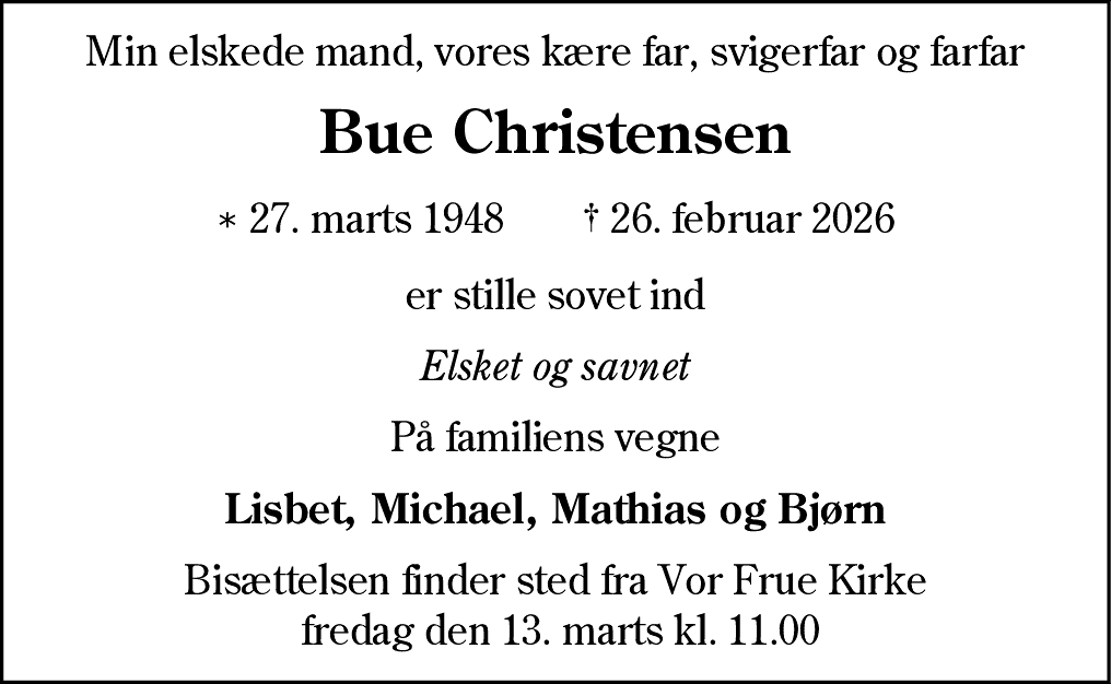 Dødsannonce for Bue Christensen