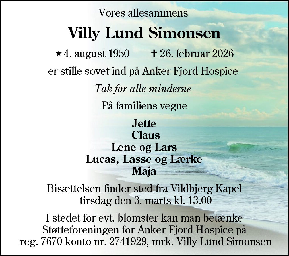 Dødsannonce for Villy Lund Simonsen