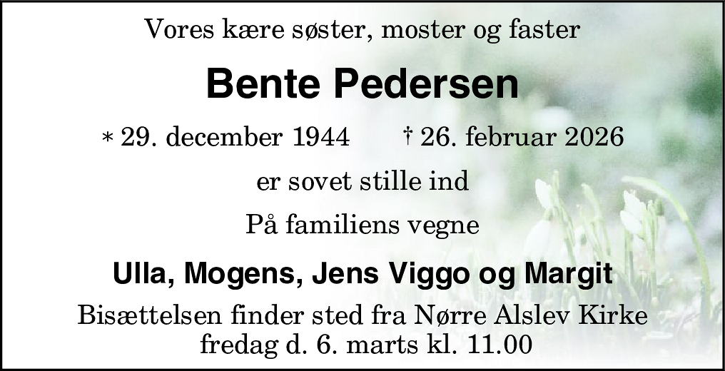Dødsannonce for Bente Pedersen