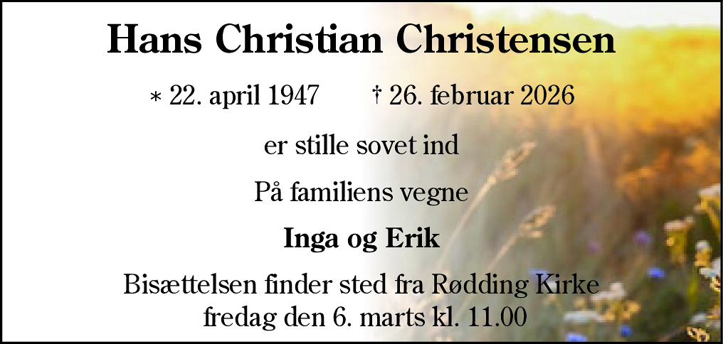 Dødsannonce for Hans Christian Christensen