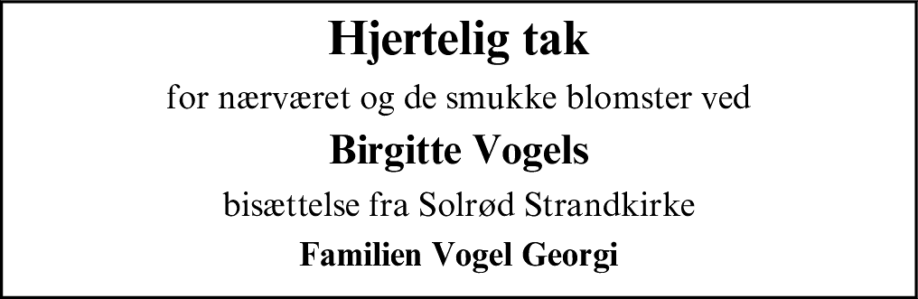 Dødsannonce for Birgitte Vogel